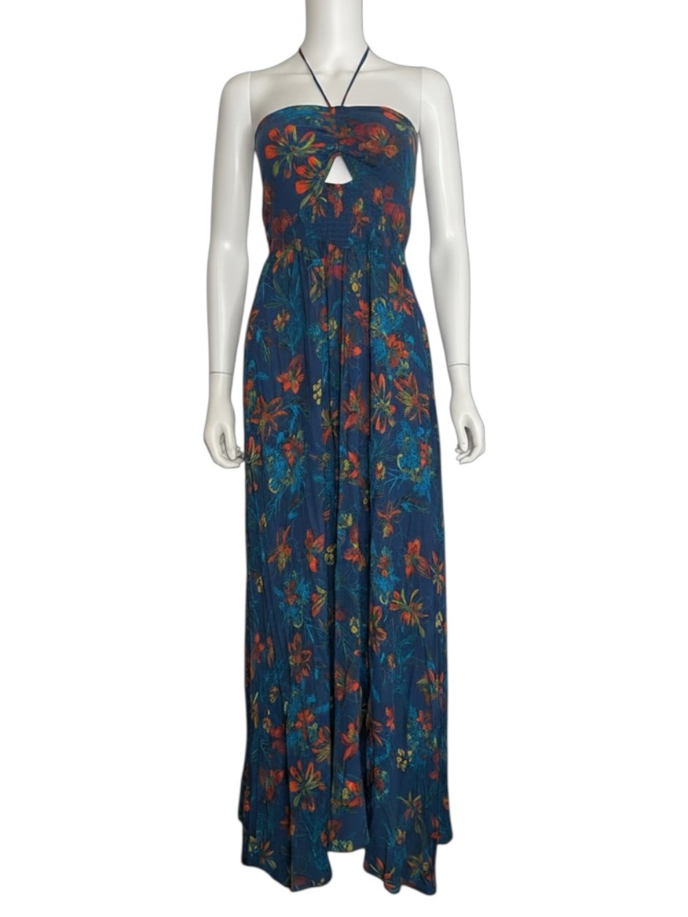 Free People One Step Ahead Maxi Dress Blue Floral Boho Sleeveless Size Large L - Picture 2 of 8